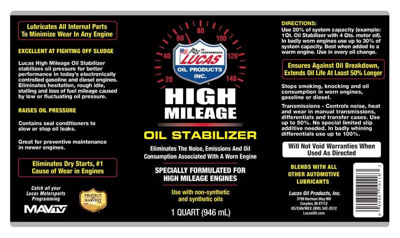 Lucas Oil 10118 High Mileage Oil Stabilizer - 1 Quart