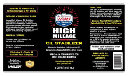 Lucas Oil 10118 High Mileage Oil Stabilizer - 1 Quart