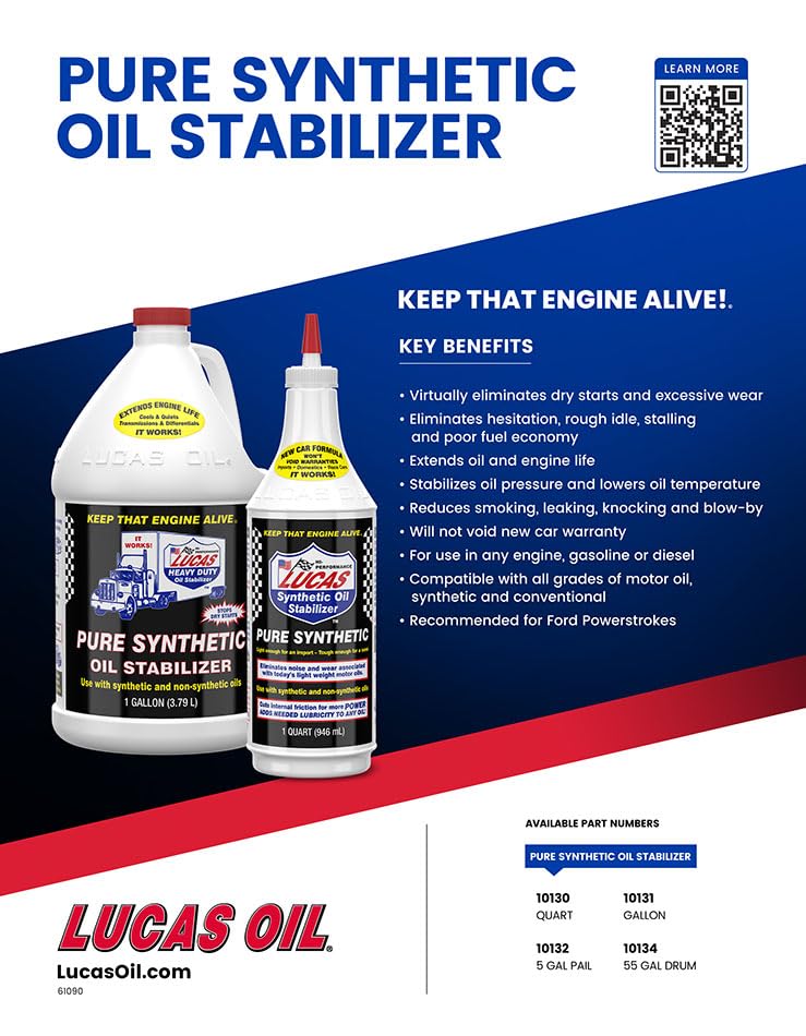 Lucas Oil 10130 Pure Synthetic Oil Stabilizer - 1 Quart (Pack of 12) - size: 1 Quart, style: 12 Pack