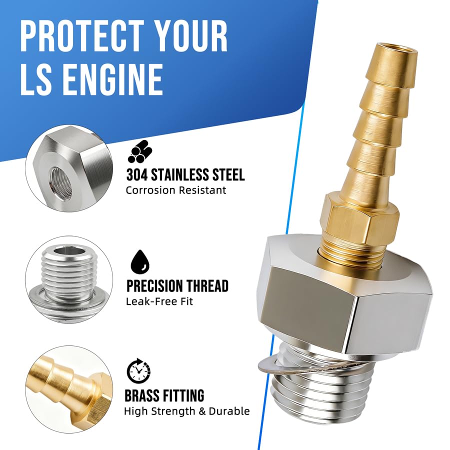 LS Oil Priming Tool Kit, Oil Pump Primer Tool with M16x1.5 LS Oil Pressure Adapter and 1/8 NPT Hose Barb Brass Fitting, Pre Oiler Tool for GM LS Engine LS1 LS3 LSX 4.8 5.3 6.0 6.2