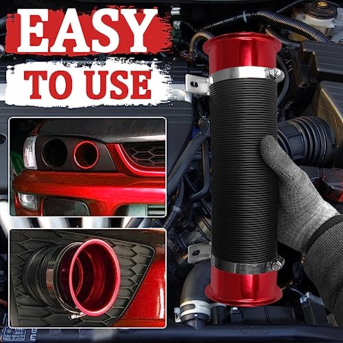 Intake Pipe Intake Duct, 3 Inch/76mm Universal Aluminum Cold Intake Tube for Automotive Car- Red - color: Red