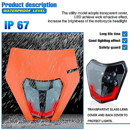 Headlight Head Lamp Light Fairing Mask Day Running Light For ATV Scooters Dirt Pit Bike Enduro (Orange+Red DRL) - color: Orange Red DRL
