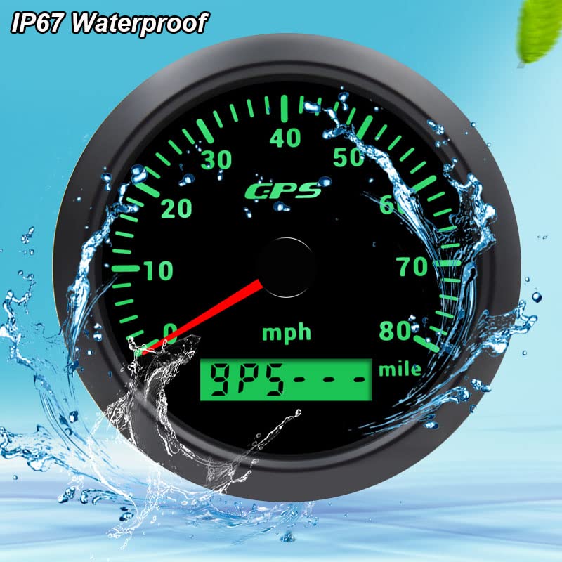 KAOLALI Digital GPS Speedometer Speed Gauge 85mm (3.34 inch) Boat MPH GPS Speedometer Odometer 0-80MPH for Truck Marine Car Motorcycle 9-32V 7 Colors Backlight - color: 80MPH-Black