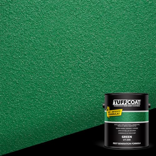 Tuff Coat Medium Texture Rubberized Non-Skid Deck Coating – Textured Non-Slip Safety Surface for Pool Decks, Docks, Boat Ramps, Patios, Walkways & High-Traffic Areas (UT-208 Green 1-gallon) - color: Green, size: 128 Fl Oz (Pack of 1)
