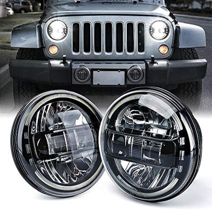 Xprite 7" LED Halo Headlights Compatible with 97-18 Jeep Wrangler JK, Black - color: Black