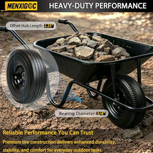 4.10/3.50-4 Solid Wheel with 3/4” Bearings, 2.25” Offset Hub, 10” Flat Free PU Foam Wheelbarrow Tire, No-Flat Replacement Wheel for Wheelbarrows, Garden Carts, Hand Trucks, Lawn Equipment - color: 3/4 bore,black