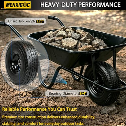 4.10/3.50-4 Solid Wheel with 3/4” Bearings, 2.25” Offset Hub, 10” Flat Free PU Foam Wheelbarrow Tire, No-Flat Replacement Wheel for Wheelbarrows, Garden Carts, Hand Trucks, Lawn Equipment - color: 3/4 bore,black