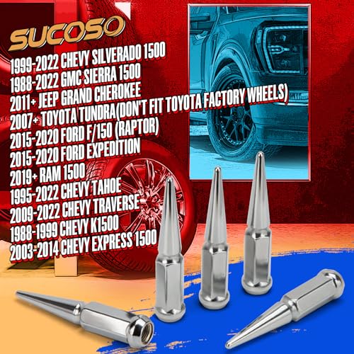 14x1.5 Spiked Lug Nuts 6x5.5 Chevy, Chrome Spike Lug Nuts for Silverado - color: Silver, size: 24PC