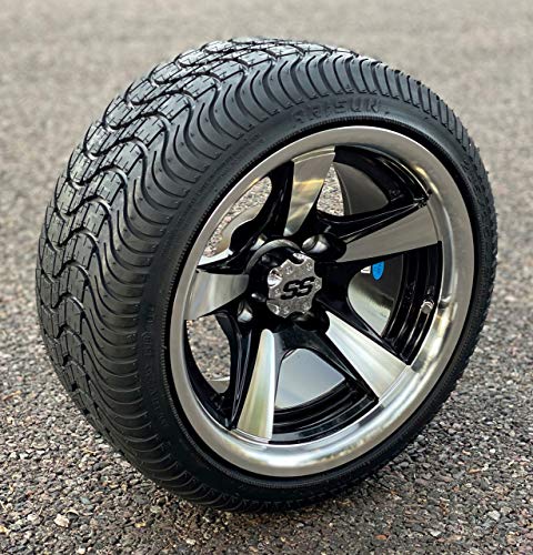 12" BULLITT Machined/Black Aluminum Wheels and 215/35-12 Low Profile DOT Tires Combo - Set of 4
