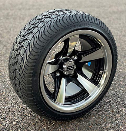 12" BULLITT Machined/Black Aluminum Wheels and 215/35-12 Low Profile DOT Tires Combo - Set of 4
