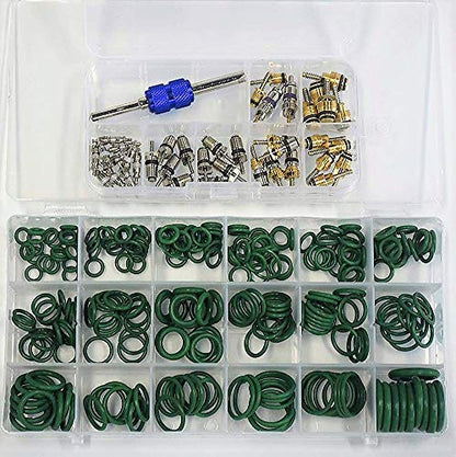 Car A/C Repair Kit - O-Ring Set + AC Valve Cores | Fix Air Conditioning | + Removal & Install Tool | R12 & R134a | - Also for Tire Valve Stems!