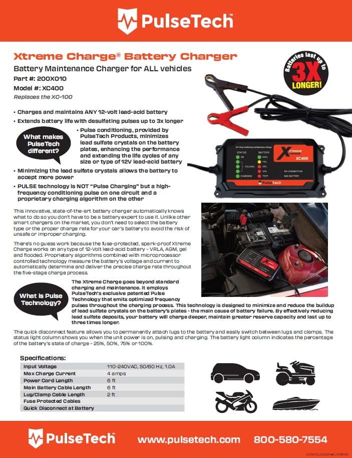 PulseTech XC400 Xtreme Charge 4 AMP Smart Battery Charger & Maintainer