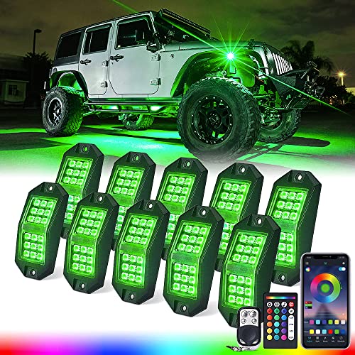 Xprite 18 LED Rock Lights 10 Pods Wide Angle Bluetooth Wheel Well Lights - color: Wide Housing, size: 10 Pods