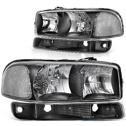 for 1999-2007 GMC Sierra 1500 2500 3500 & 99-06 GMC Yukon Halogen Headlight - color: Black Clear
