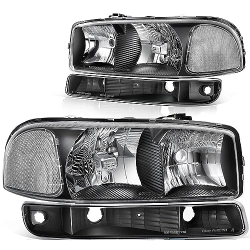 for 1999-2007 GMC Sierra 1500 2500 3500 & 99-06 GMC Yukon Halogen Headlight - color: Black Clear