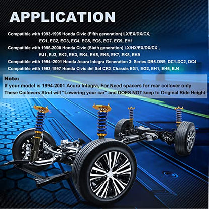 MOSTPLUS 4pcs Full Lowering Coilovers Struts Suspensions Shock Compatible with 1996-2000 Honda Civic Struts Height Adjustable - size: 1996-2000 Honda Civic