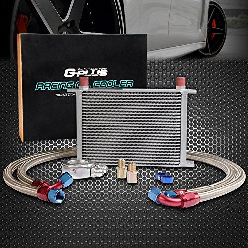 G-PLUS 25 Row AN10-10AN Universal Engine Transmission Oil Cooler Kit + Oil Filter Relocation Kit Silver - color: Silver, size: Flat angle Style