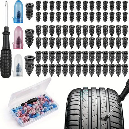 84 Pcs Tire Repair Rubber Nail Kit with Screwdriver, 3 Sizes Bulk Pack for Car/Truck/Motorcycle Tire Puncture (28 Large, 28 Medium, 28 Small)