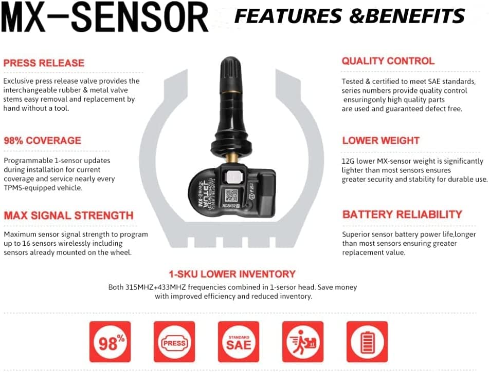 Autel Sensor-1 - Dual Frequency 315mhz and 433mhz Rubber Stem MX TPMS Sensor