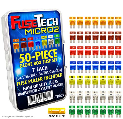 Micro2 APT ATR 50 Piece Automotive Car Fuse Assortment Glove Box Set (49 Micro 2 Blade Fuses + Fuse Puller) 5A 7.5A 10A 15A 20A 25A 30A