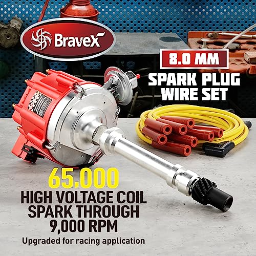 HEI Distributor 65K Coil with Spark Plug Wires 9000RPM, HEI Distributor for Chevy 350 Replacement for SBC BBC GM 283 305 307 327 400 454 Small/Big Blocks V8 - size: w/ Cable