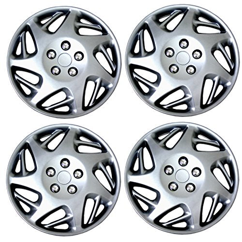 WC3-15-2007j-S - Pack of 4 Hubcaps - 15-Inches | Silver | Style 007B Style Snap-On (Pop-On) Type Metallic Silver Wheel Covers Hub-caps - size: 15-Inches | Silver | Style 007B