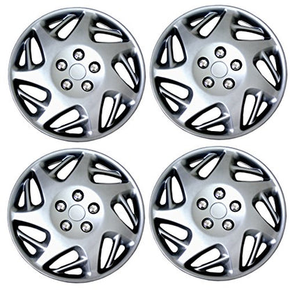 WC3-15-2007j-S - Pack of 4 Hubcaps - 15-Inches | Silver | Style 007B Style Snap-On (Pop-On) Type Metallic Silver Wheel Covers Hub-caps - size: 15-Inches | Silver | Style 007B