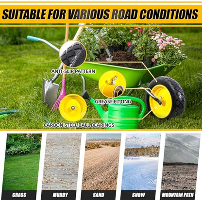 MZREXN 4.80/4.00-8" Wheelbarrow Tires, 15" Flat Free Tire and Wheel - color: Yellow-2pcs