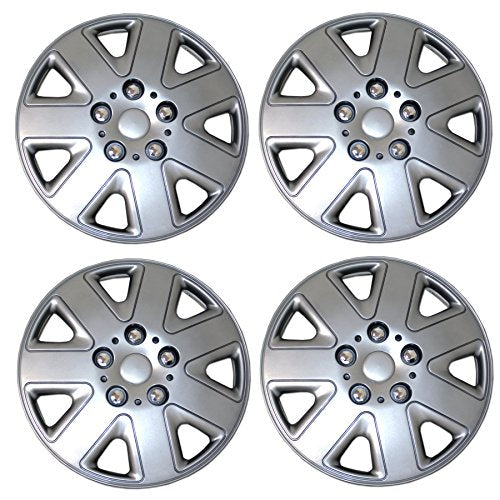 WC3-15-1026-S - Pack of 4 Hubcaps - 15-Inches | Silver | Style 026 Style Snap-On (Pop-On) Type Metallic Silver Wheel Covers Hub-caps - size: 15-Inches | Silver | Style 026