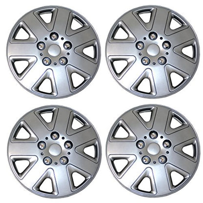 WC3-15-1026-S - Pack of 4 Hubcaps - 15-Inches | Silver | Style 026 Style Snap-On (Pop-On) Type Metallic Silver Wheel Covers Hub-caps - size: 15-Inches | Silver | Style 026