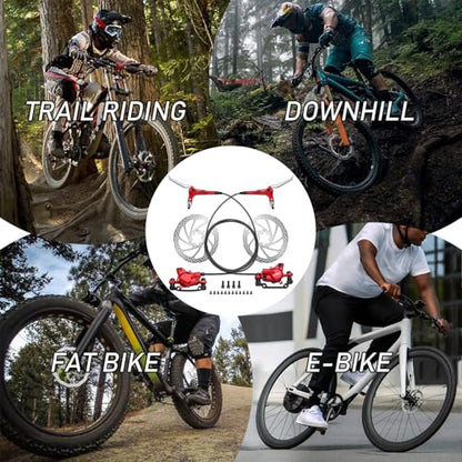 TOBWOLF MTB Hydraulic Disc Brake Kit, Dual Piston Brakes Set - color: Red Hydraulic Disc Brake Set - Dual Piston