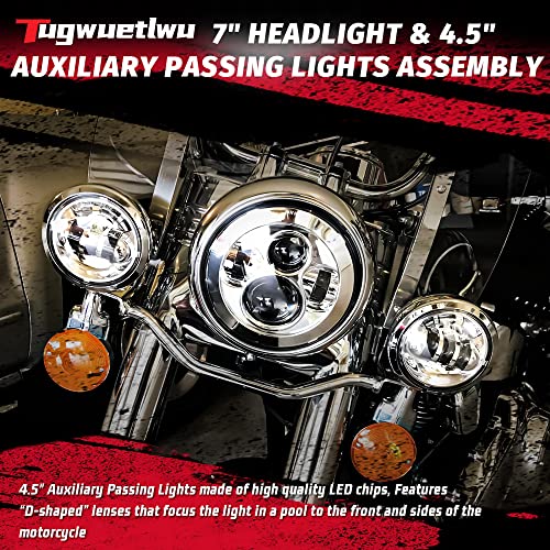 Classic Chrome 7 Inch LED Headlight & 4.5 Inch Fog Lights with Turn Signals, Headlamp Kit with Mounting Ring and 2 Adapter Harnesses Compatible with Harley Road King Electra Glide Ultra| DOT Certified - color: Chrome