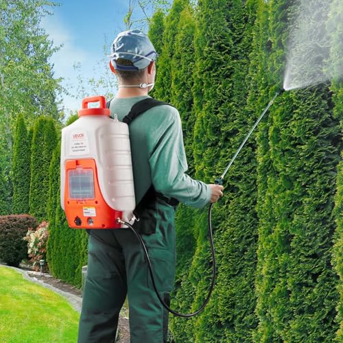 VEVOR Battery Powered Backpack Sprayer, 0-90 PSI Adjustable Pressure, 4 Gallon Tank, Back Pack Sprayer with 8 Nozzles and 2 Wands, 12V 8Ah Battery, Wide Mouth Lid for Weeding, Spraying, Cleaning - size: 4 Gal