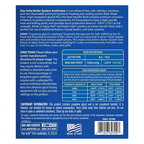 STAR BRITE Premium -100° Boiler System Antifreeze - Propylene Glycol Heating & Cooling Fluid - Made in USA - 1 Gallon (032700)