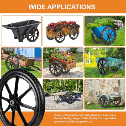 20 Inch Flat Free Wheelbarrow Wheels & Tires, Garden Cart & Wagon, 2-Pack