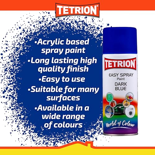 Tetrion Easy Spray Paint – Dark Blue 400ml (Pack of 6) -All-Purpose Fast Drying Acrylic Spray for Wood, Metal, Plastic, Ceramic & More, Smooth Base Coat - Indoor & Outdoor Use, 13.5 Oz - color: Blue - Dark, size: 13.53 Ounce (Pack of 6)