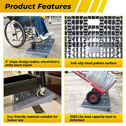 HOXWELL Modular Threshold Ramps for Doorways, 3" Rise Wheelchairs Ramps for Home, Solid Upgrade Material 3000 Lbs Load Capacity Door Ramps for Wheelchairs and Cars (2 PCS) - size: 3''-2 Packs