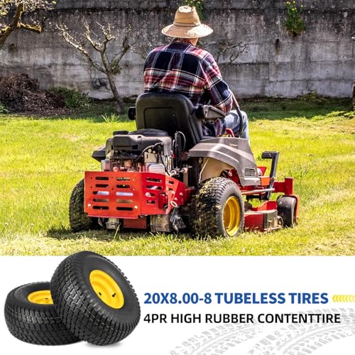GICOOL 20x8.00-8 Tire and Wheel, 4 Ply Tubeless Lawn Mower Tire Replacement 20x8-8nhs Riding Tractor Mower and Rear Tire and Wheel Assemblies, 3.5" Offset Hub, 3/4" Borehole, and 3/16" Keyway, 2 Pack - size: 20x8.00-8 Tubeless