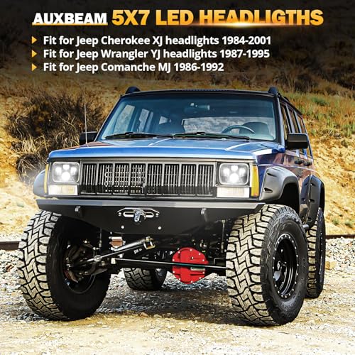 Auxbeam 8000LM 5x7 7x6 LED Headlights For Jeep XJ Cherokee Wrangler, Black - color: Black