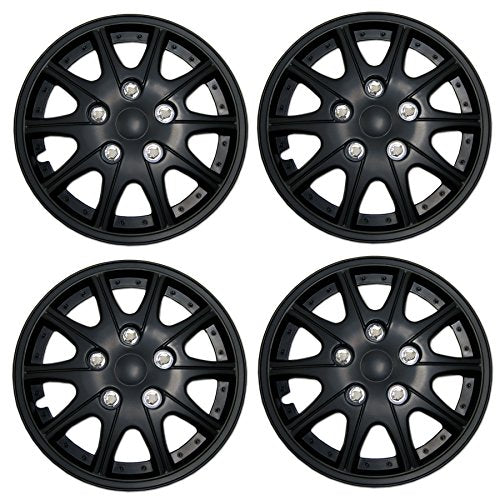 WC3-14-1005-B - Pack of 4 Hubcaps - 14-Inches | Black | Style 005 Style Snap-On (Pop-On) Type Matte Black Wheel Covers Hub-caps - size: 14-Inches | Black | Style 005