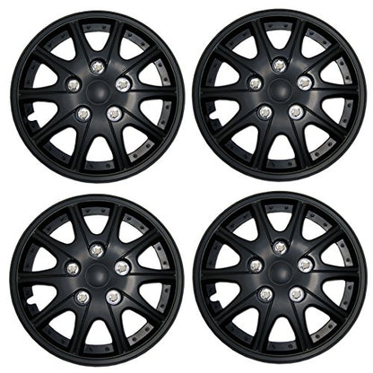 WC3-14-1005-B - Pack of 4 Hubcaps - 14-Inches | Black | Style 005 Style Snap-On (Pop-On) Type Matte Black Wheel Covers Hub-caps - size: 14-Inches | Black | Style 005
