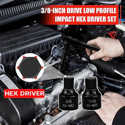 C&T 16 Piece 3/8-Inch Drive Low Profile Impact Hex Driver Set, SAE & Metric