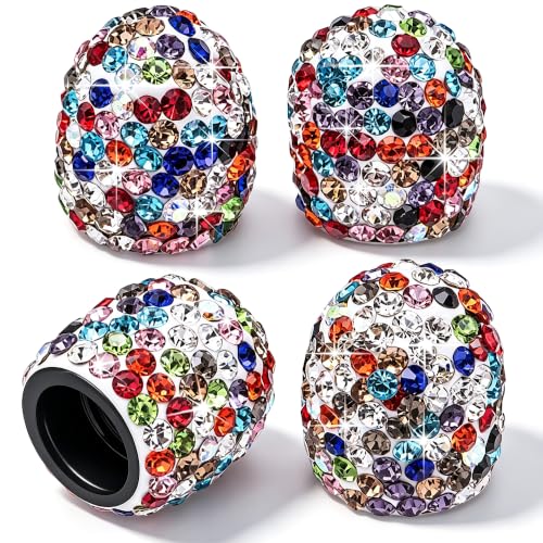 4PCS Bling Crystal Diamond Tire Stem Valve Caps, Dustproof Car Wheel Tire Valve Caps Universal Tire Valve Stem Covers for Cars, SUV, Trucks, Bikes, Motorcycles, Bicycles (White Colorful) - color: White - Colorful, size: 4 pcs
