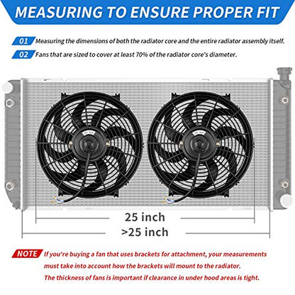 MONOKING 14" Inch Universal Slim Pull Push Electric Radiator Fan Engine Cooling, Universal High Performance Reversible Radiator Cooling Fans with Mounting Kit 2000 CFM 12 Volts 7.5 Amps 90 Watts - size: 14 Inch-1PCS