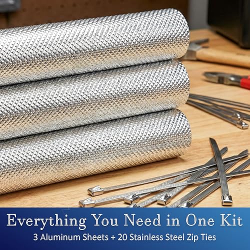 3 Pack Exhaust Heat Shield Automotive, Embossed Aluminum Heat Shield Kit with 20PCS Cable Metal Ties for Car Muffler Exhaust Wrap Heat Pipe High Temp Thermal Barrier (3Pcs 12” * 24”) - color: 3Pcs 12” * 24”