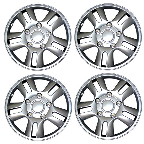 WC3-15-1006-S - Pack of 4 Hubcaps - 15-Inches | Silver | Style 006 Style Snap-On (Pop-On) Type Metallic Silver Wheel Covers Hub-caps - size: 15-Inches | Silver | Style 006