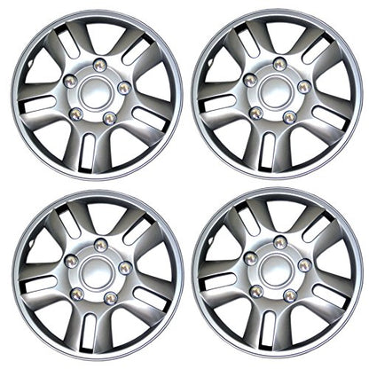 WC3-15-1006-S - Pack of 4 Hubcaps - 15-Inches | Silver | Style 006 Style Snap-On (Pop-On) Type Metallic Silver Wheel Covers Hub-caps - size: 15-Inches | Silver | Style 006