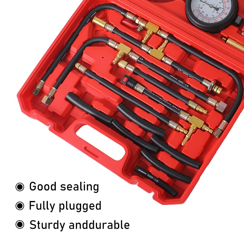 Yonligonju Fuel Injection Pressure Tester Kit 0-140 PSI Pro Auto Fuel Pressure Gauge for Fits Most Cars and Trucks