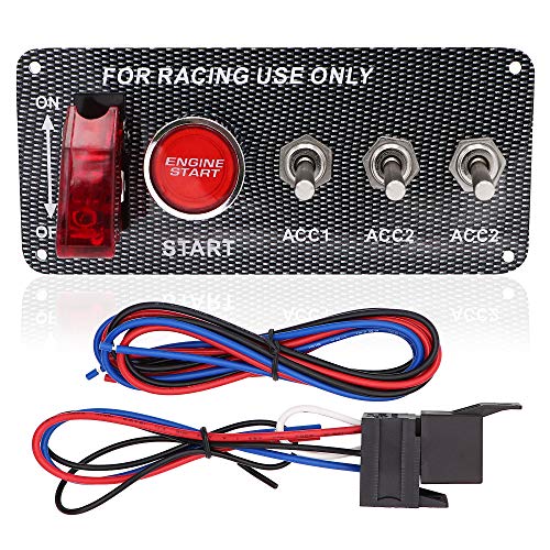Ignition Switch Panel Kit, DC 12V 5 in 1 Car Engine Start Push Button LED Carbon Fiber Toggle Switch Panel for Racing Car - size: 5 Gang