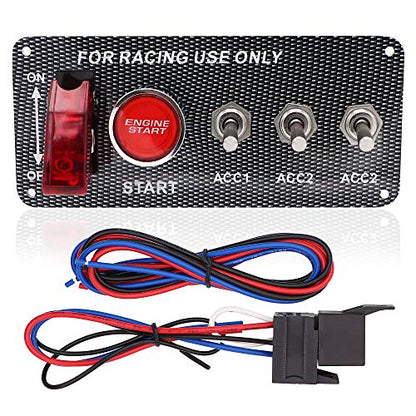 Ignition Switch Panel Kit, DC 12V 5 in 1 Car Engine Start Push Button LED Carbon Fiber Toggle Switch Panel for Racing Car - size: 5 Gang